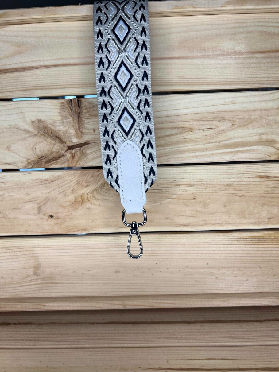 Taschengurt Creme mit Dunkelblauen Muster