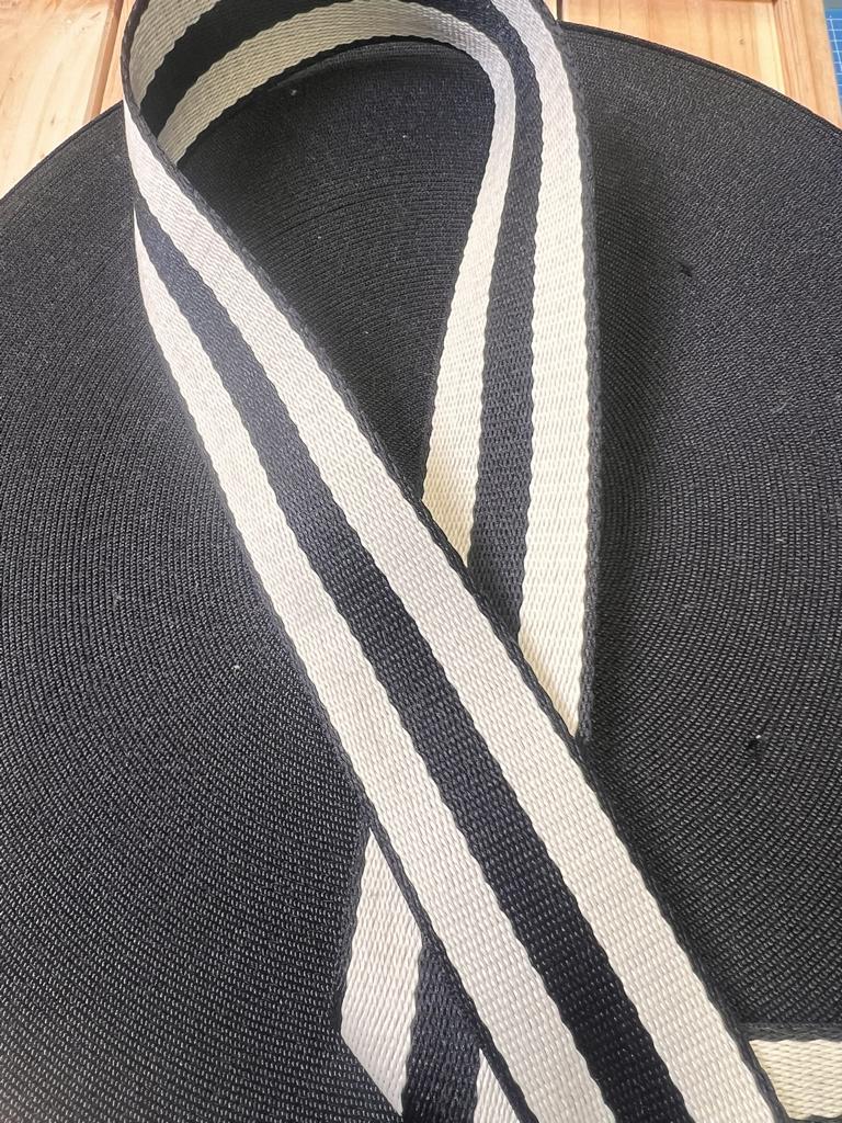 Gurtband Baumwolle Schwarz/Weiß 38mm