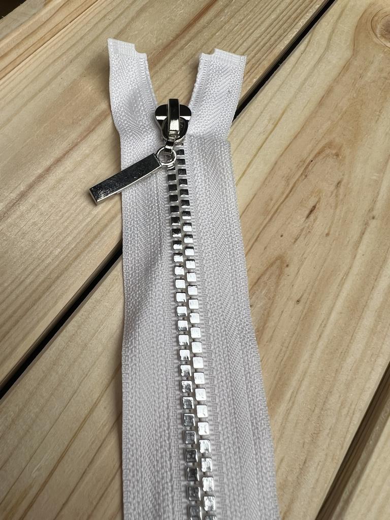 Reißverschluss 50cm Weiß Silber Zähne