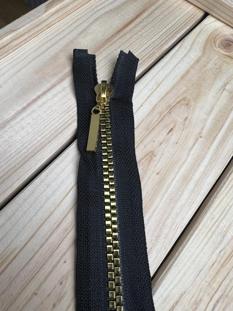 Reißverschluss 50cm Schwarz Goldene Zähne