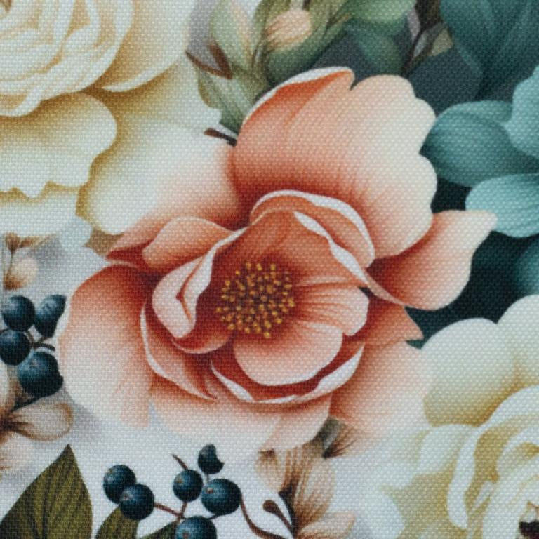 Dekostoff Beschichtet Blumen Türkis