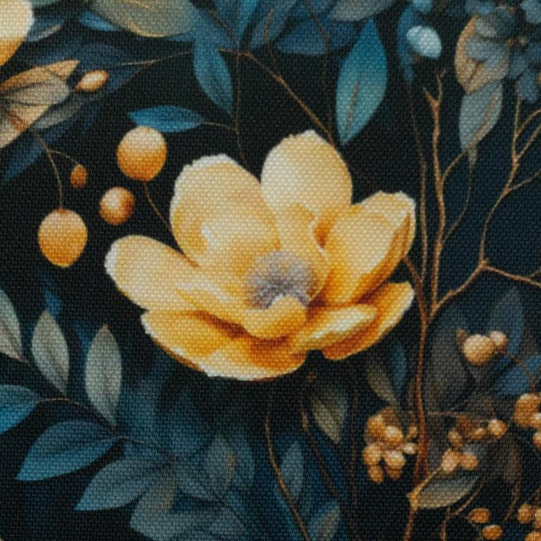 Dekostoff Beschichtet Blumen Schwarz
