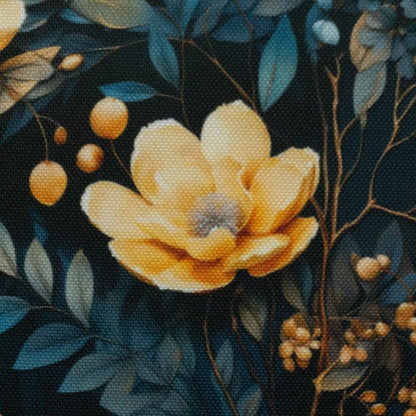 Dekostoff Beschichtet Blumen Schwarz