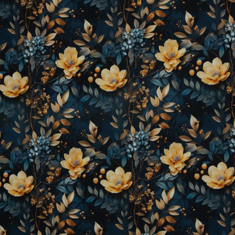 Dekostoff Beschichtet Blumen Schwarz