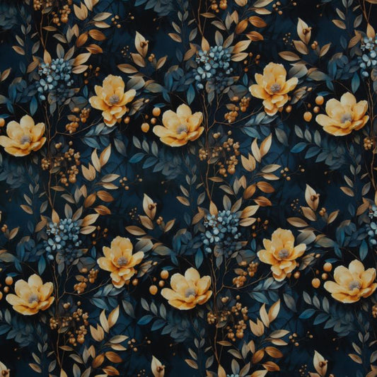 Dekostoff Beschichtet Blumen Schwarz