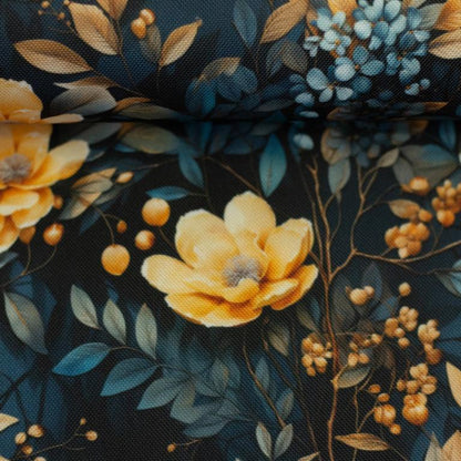 Dekostoff Beschichtet Blumen Schwarz