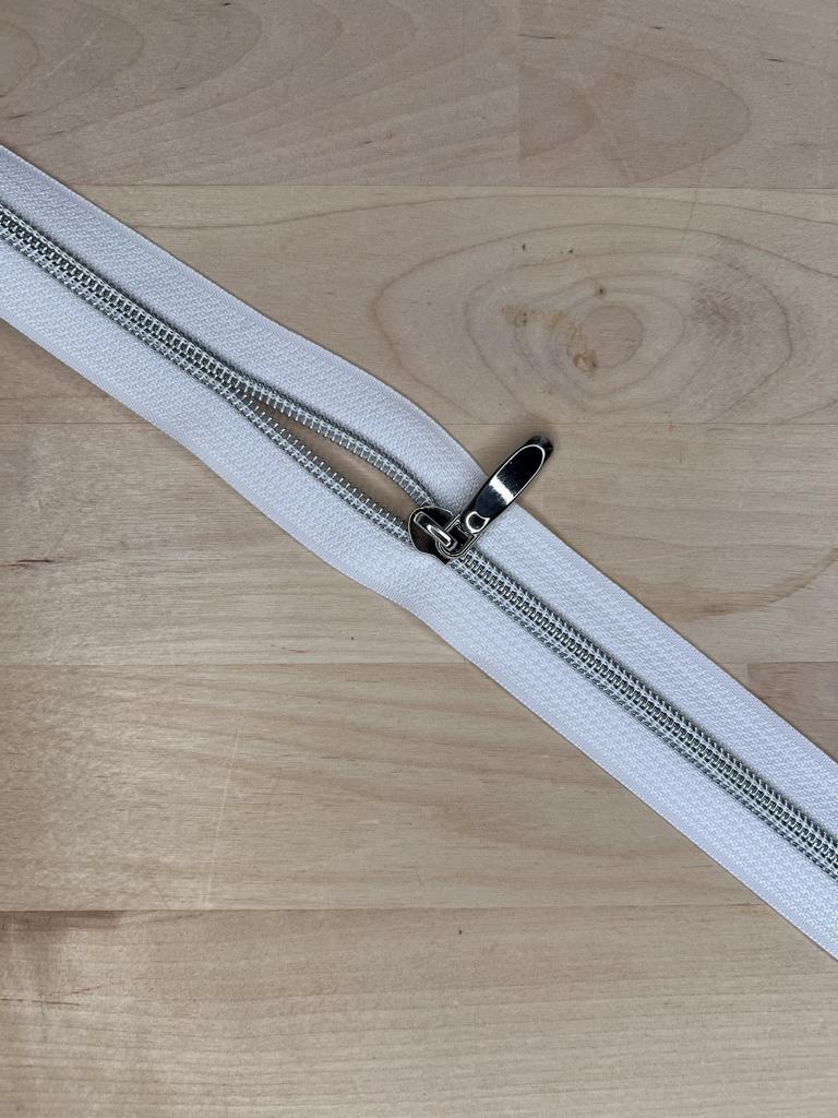 Endlosreißverschluss Set Weiß mit Silber Spiral