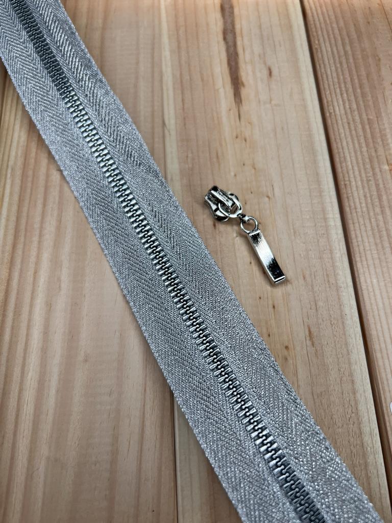 Endlosreißverschluss Set Silber Glitzer