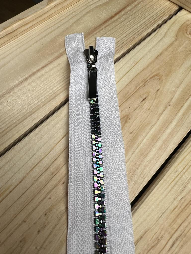 Reißverschluss 40cm Weiß Regenbogen Zähne