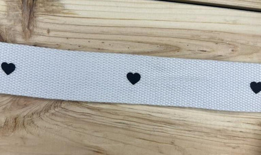 Gurtband Natur mit Herzen 38mm breit