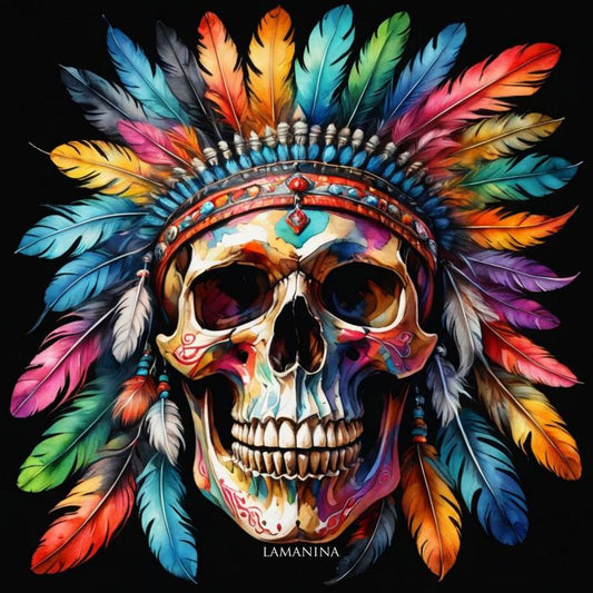 Bügelbild Skull mit Federn